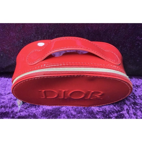 Dior Patent Red Pouch Zip Cosmetic Handle Travel Bag Makeup Perfume Jewelry - Picture 5 of 12